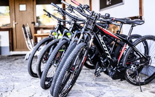 E-bikes lined up in a row